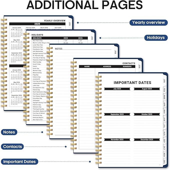 2025 Planner, Weekly and Monthly Planner, 12 Month (Jan 2025 - Dec 2025), Hardcover 2025 Calendar Planner Book with Monthly Tabs, Inner Pocket, Spiral Bound, Perfect for Office Home School Supplies - A5 (6.3" x 8.5"), Petals