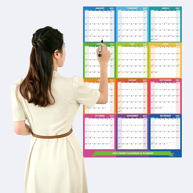 2025 Wall Calendar 34.8" x 22.8" Large Vertical Yearly Wall Hanging Calenda with Julian Date Thick Paper Calendar 12 Month Annual Wall Planner for Wall Office Fridge(Coloured)