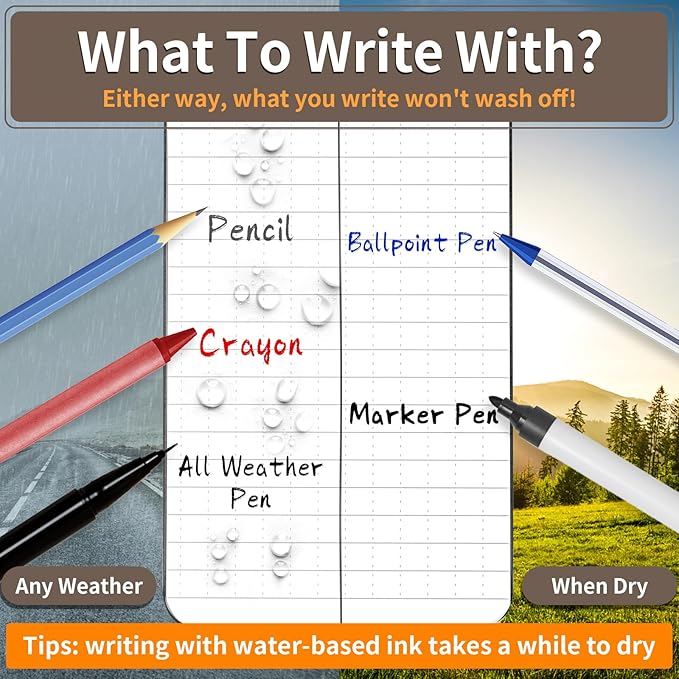 3 Pack Waterproof Notebook, 3 x 5 Pocket Notepad, All Weather Small Pocket Notebook Stone Paper, Mini Spiral Notepad Police Notepad 100 Lined Pages for Outdoor Office