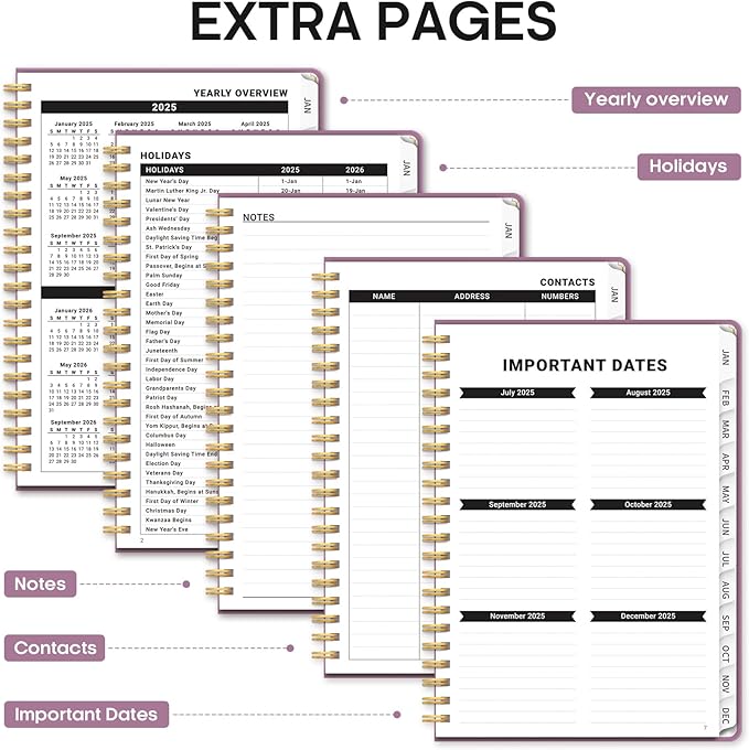 2025 Planner, Weekly and Monthly Planner Spiral Bound, Jan 2025 - Dec 2025, Hardcover 2025 Calendar Planner Book with Tabs, Inner Pocket, Perfect for Office Home School Supplies - A5 (6.3" x 8.5"), Purple