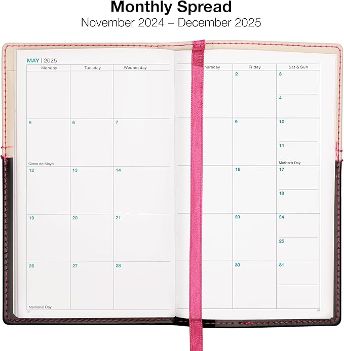 2025 Pocket Planner/Pocket Calendar and Pen, 3.5"x6": Includes 14 Months (November 2024 - December 2025) / 2025 Weekly Planner/Weekly Agenda/Monthly Calendar Organizer (Pink/Black)