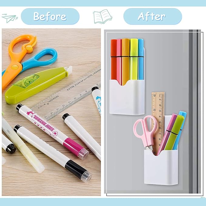 Magnetic Marker Holder Pen Holder for Whiteboard or Fridge Magnet Pencil Cup Storage Organizer for Classroom Office Home Locker and Metal Cabinets Media Organizer Storage 2Pack(White) (White)
