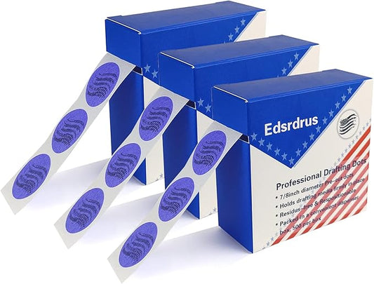 3 Pack Drafting Dots 7/8' Diameter, Low Tack, Easy Removal, Pre-Cut Drafting Tape Dots for Tracing, Drawing, Positioning, Roll of 500 Per Box (Purple)