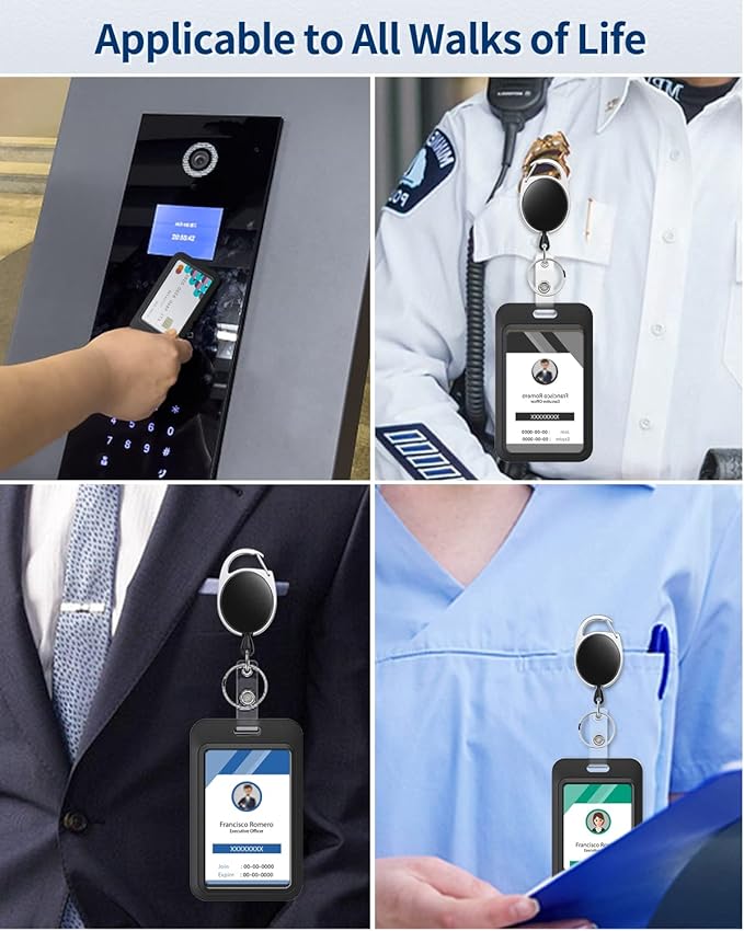 Uniclife 6 Pack Sliding ID Badge Holder Hard Black Vertical Plastic Card Case Protector Pouch with Clear Window for Office School ID Credit Cards Proximity Key Cards Driver’s Licenses and Passes