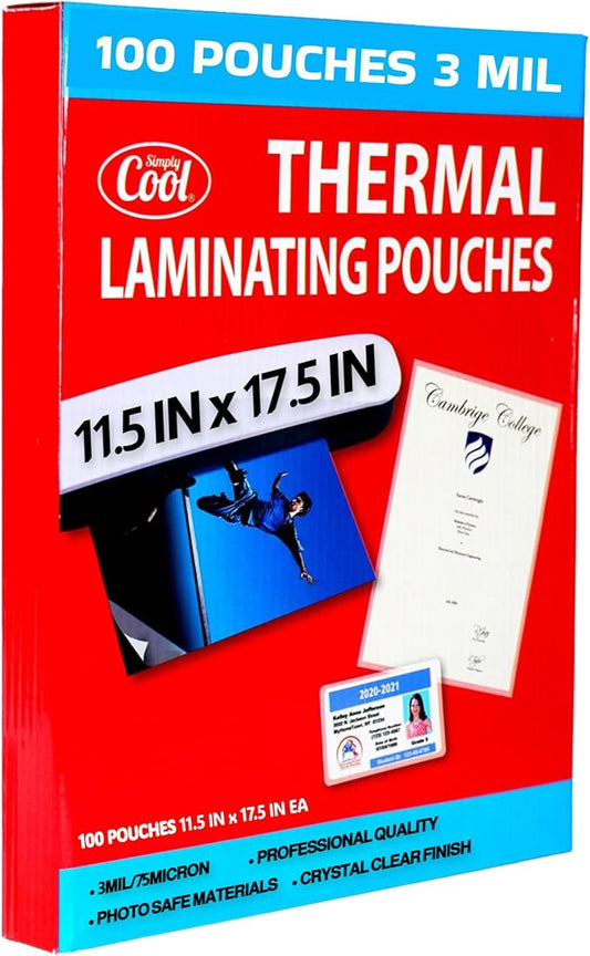 3MIL Thermal Laminating Sheets (100 Count) 11.5x17.5 inch, Dry-Erase Friendly Laminating Pouches, Compatible with Laminators Crystal Clear Laminated Finish