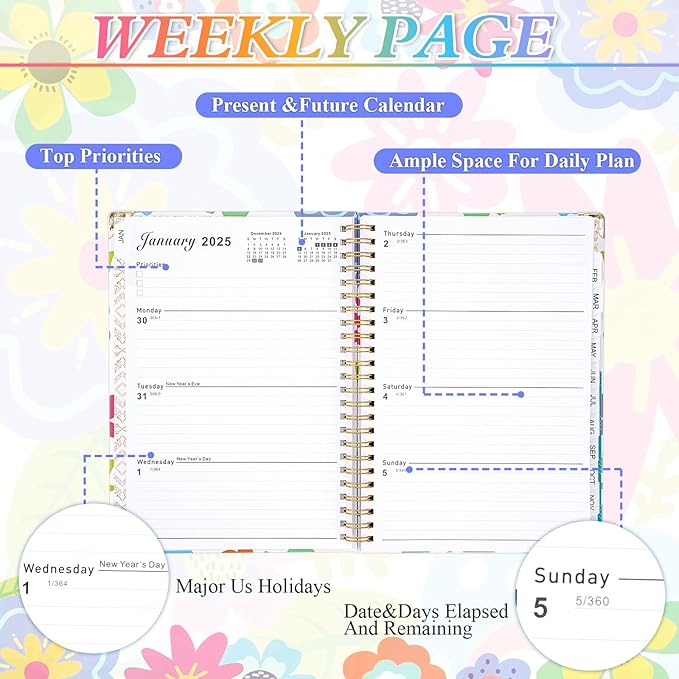 2025 Planner - 2025 Planner Weekly and Monthly, Jan.2025 - Dec.2025, Hardcover 2025 Planner Monthly with Tabs, 6.2" x 8.5", Strong Twin-Wire