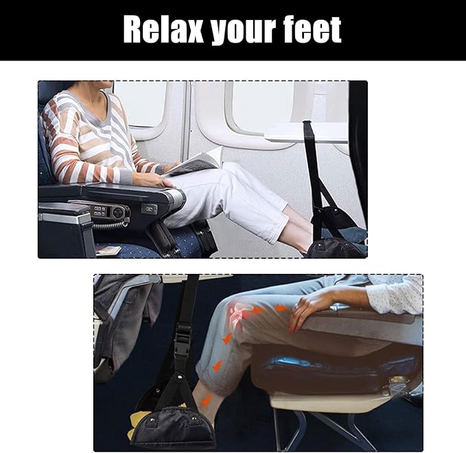 2 Pack Airplane Foot Hammock, Foot Hammock for Plane Travel Rest, Airplane Travel Essentials for Long Flights, Adjustable Foot Hammock Under Desk at Work