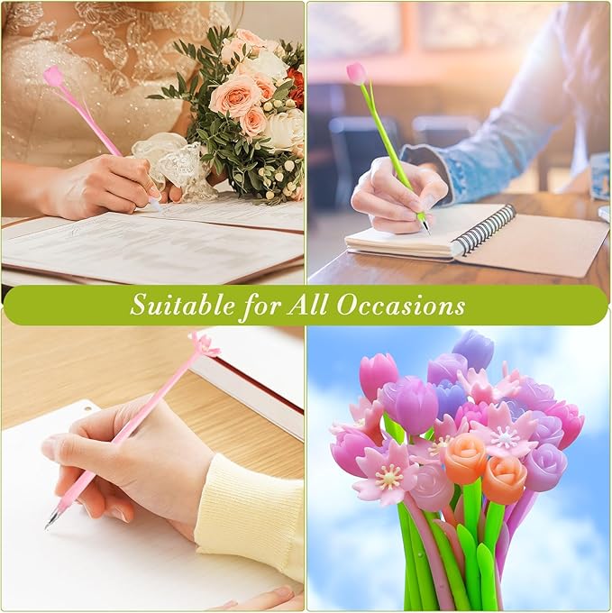18 Pieces Color Changing Flower Pens Colorful Gel Ink Ballpoint Rose Pens for School Home Office Presents