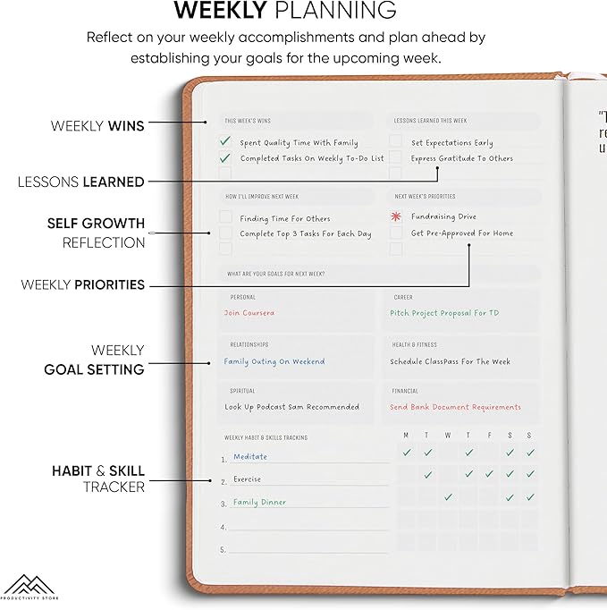 2025 Planner Pro 5.8 x 8.3 - Undated Productivity & Business Planner Notebook & Journal - Monthly Planner 2025 & Daily Planner 2025-2026 - A5 - Brown - Productivity Store