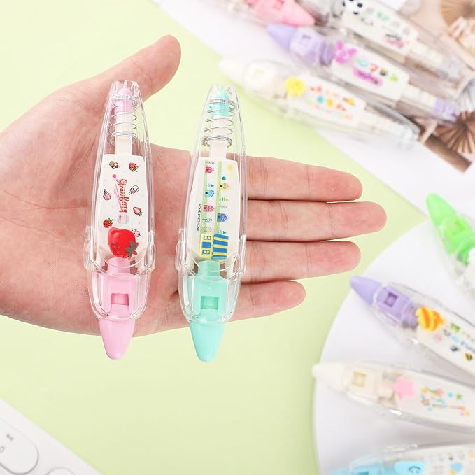 12pcs Decorative Tape Pen, Cute Animals Press Type Decorative Pen Tape Roller Pen DIY Creative Cartoon Correction Tape for Boy Girls Gift Teacher Class Rewards (12 Themes)