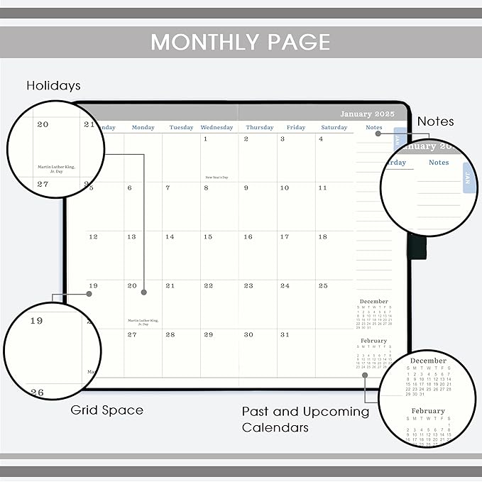 2025 Pocket Planner/Calendar - Pocket Planner 2025, 2025 Weekly & Monthly Pocket Calendar, 6.3''×3.8'', Jan 2025 - Dec 2025, Pen Loop, Back Pocket, Elastic Closure, Note Pages
