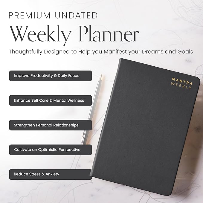 2025 Planner, Daily Journal & Gratitude Journal All-In-One with To Do List, Self Care Prompts & Habit Tracker - 7 x 10 - Black