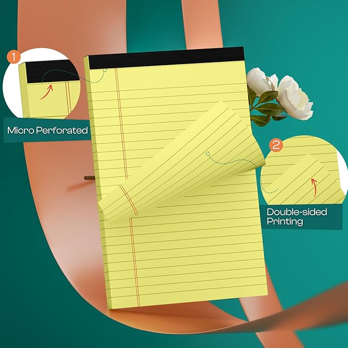 12 Pack Note Pads 5x8 Inch Small Yellow Legal Pads 5x8 In 50 Sheets Notepad College Ruled Small Writing Pads Perforated Pages Paper Pads 80GSM Recycled Paper Notepads for Home, Office, or School