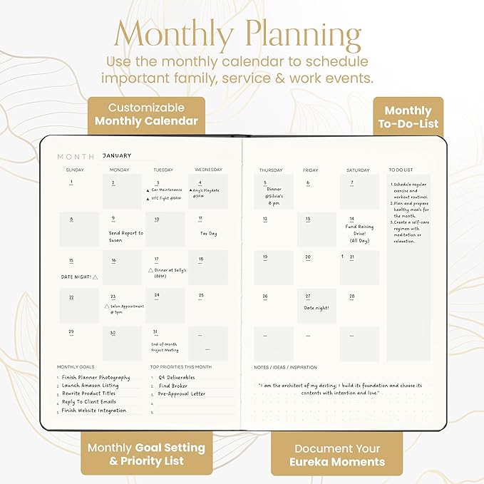 2025 Planner, Daily Journal & Gratitude Journal All-In-One with To Do List, Self Care Prompts & Habit Tracker - 7 x 10 - Evening