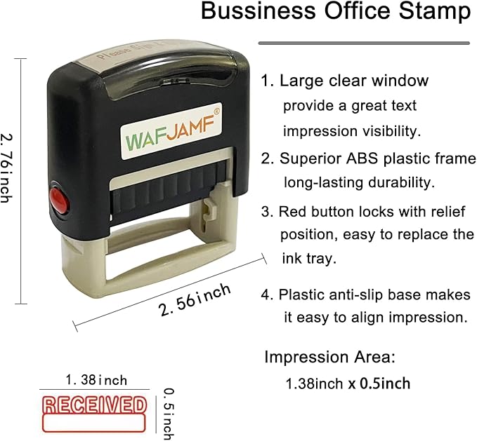 WAFJAMF Self Inking Rubber Stamp - Office Message Stamp - Red Ink, Medium