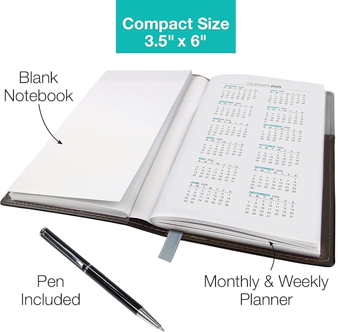 2025 Pocket Planner/Pocket Calendar and Pen, 3.5"x6": Includes 14 Months (November 2024 - December 2025) / 2025 Weekly Planner/Weekly Agenda/Monthly Calendar Organizer (Gray/Black)