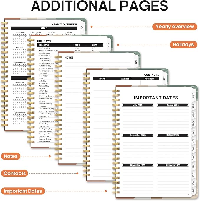 2025 Planner, Weekly and Monthly Planner, 12 Month (Jan 2025 - Dec 2025), Hardcover 2025 Calendar Planner Book with Monthly Tabs, Inner Pocket, Spiral Bound, Perfect for Office Home School Supplies - A5 (6.3" x 8.5"), Abstract