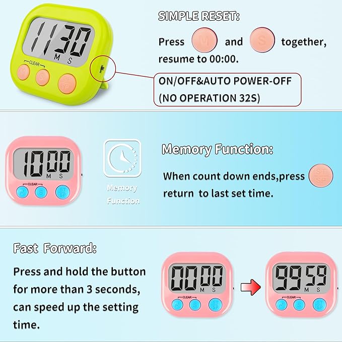 2 Pack Classroom Timers for Teachers Kids Large Magnetic Digital Timer Green Pink