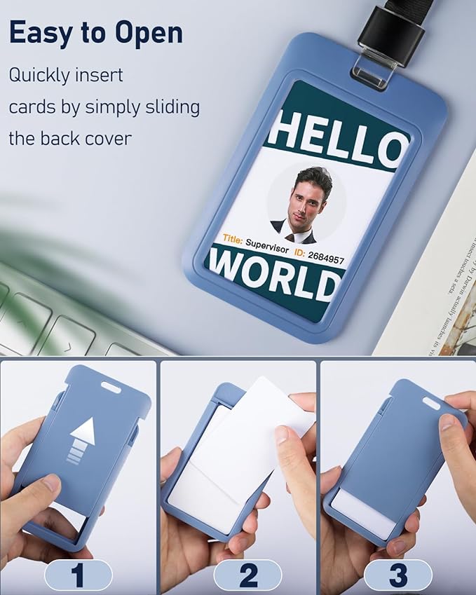 Uniclife 3 Pack Sliding ID Badge Holder Vertical Hard Plastic Case with Clear Window Light-Blue Card Protector Pouch for Office School ID Credit Cards Proximity Key Cards Driver’s Licenses and Passes