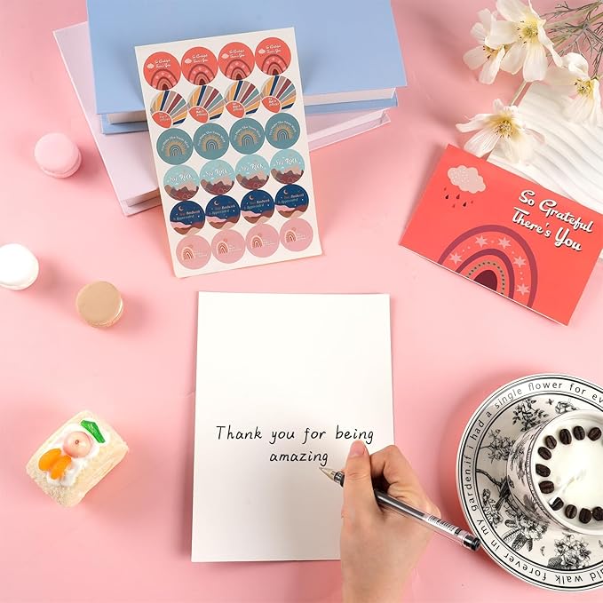 24 Pack Employee Appreciation Cards with Envelopes and Stickers, 6x4in Thank You Cards for Coworkers Recognition, Promotion, Work Anniversary Blank Inside, 6 Boho Designs