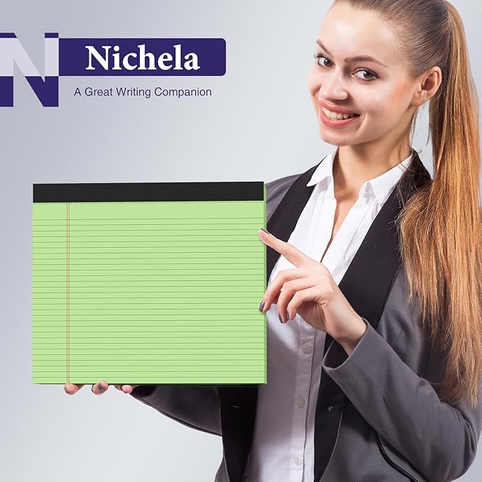 2 Pads Note Pads 11" x 9.5" Legal Pads College Ruled Notepad Micro Perforated Writing Pads Green Lined Paper 80GSM College Ruled Paper Pad of Paper 30 Sheets Notebook for School, To-Do Lists, Office