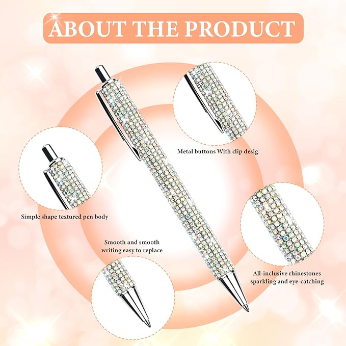 20Pcs Rhinestone Metal Ballpoint Pens Bling Pens Bulk Fancy Sparkly Crystal Diamond Pens Press Retractable Black Ink 0.7mm For Women Office Meeting Birthday Supplies Wedding Gifts(20colors)