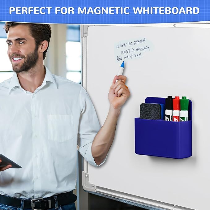 Magnetic Dry Erase Marker Holder, Magnetic Pen Marker Holder for Whiteboard, Fridge, Locker Accessories, School, Office, Home, Magnet Pen Cup,1 Pack, Dark Blue