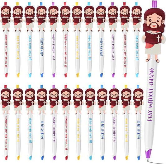 24 Pcs Christian Jesus Pens Bible Verse Pens for Kids Cute Jesus Ballpoint Pens with Inspirational Quotes Sunday Religious Pens for Classroom Prizes Church Christmas Easter Gift