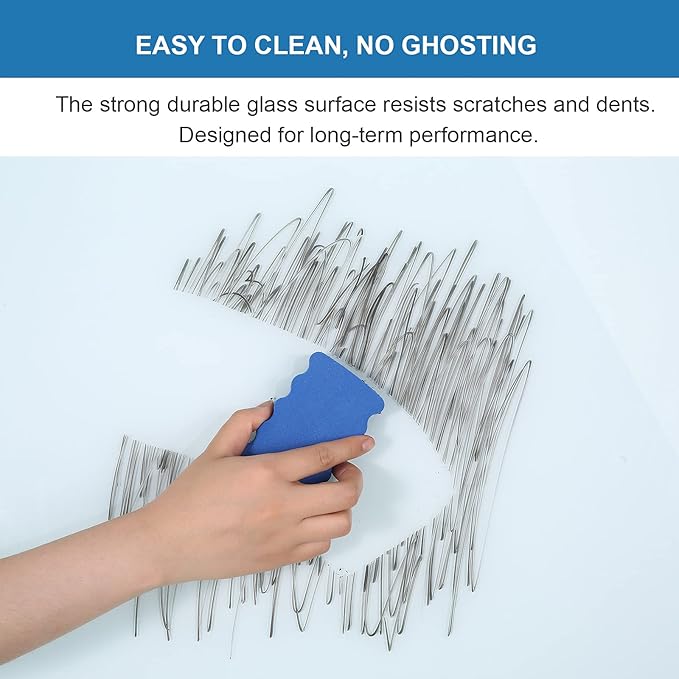 Glass Whiteboard Frameless Tempered Glass Dry Erase Board with Marker Tray for Interactive Office, Wall Mounted Frosted Glass Whiteboard, White, 60" x 40"