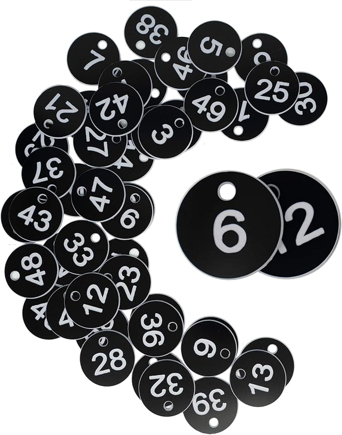 StayMax Plastic ID Number Tags Engraved Without Key Rings (101-200, Black)