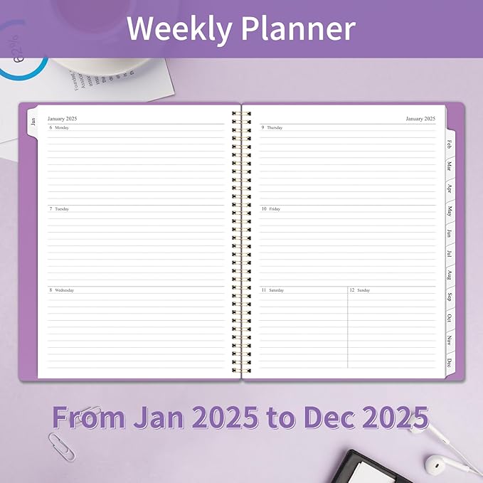 2025 Planner Weekly and Monthly, Calendar Planner with Monthly Tabs, 2025 Weekly Planner from Jan 2025 - Dec 2025, Weekly Monthly Planner with Spiral Binding- 8.5" x 11", Purple