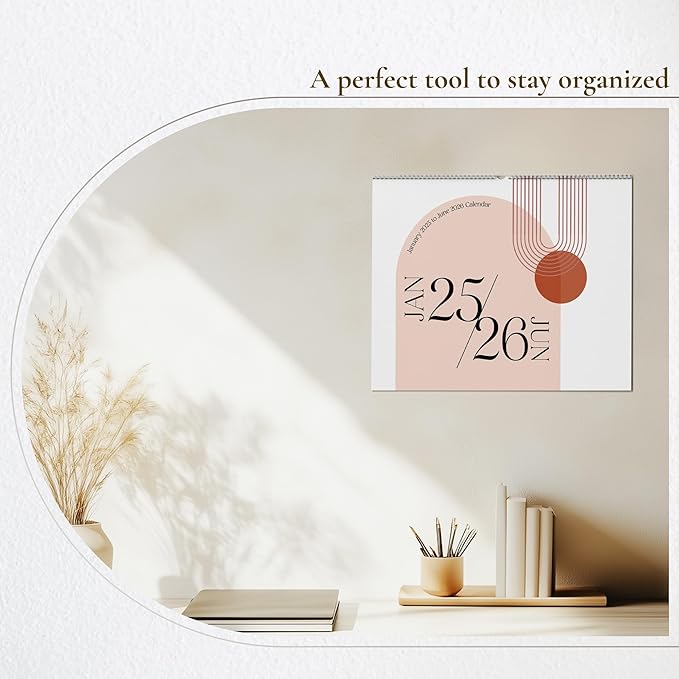 Makaplan Vibrant Arc Horizontal 11x13.5 Inches Wall Calendar 2025-26, 18 Month Calendar January 2025 to June 2026 Colorful & Fun Monthly Themes