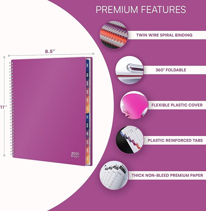 2025 Appointment Book & Planner- Ensight 8.5 x 11 inches Large Tabbed Daily Hourly Weekly Planner Calendar & Schedule Book 15-Minute time Slots, Business & Personal Planner Jan 2025- Dec 2025- Magenta