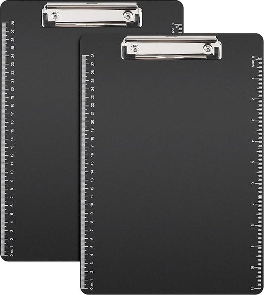 2 Pack Clipboards 8.5x11, Plastic Clipboards,Black Clipboard,Letter Size,Paper Clips,Nursing Clipboard,Paper Clip Holder,Document Holder,Writing Board with Ruler, A4 Letter Size for Offices School