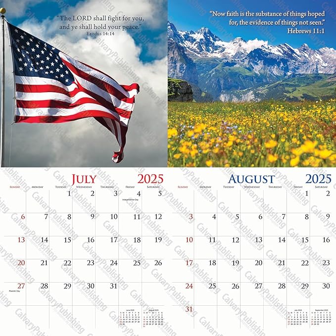 2025 Christian Wall Calendar, King James Bible Verses, 12x24 (Open) Staple Bound, Beautiful Pictures, quality printing and binding.