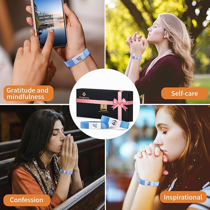 2 Pcs Bible Verse Bracelets，Daily Bible Verse Bracelet，Prayer Hope Bible Bracelets, Christian Gifts for Women , Graduation Gift，Inspirational Religious Gifts, Comes With A 35-inch Ribbon Bow