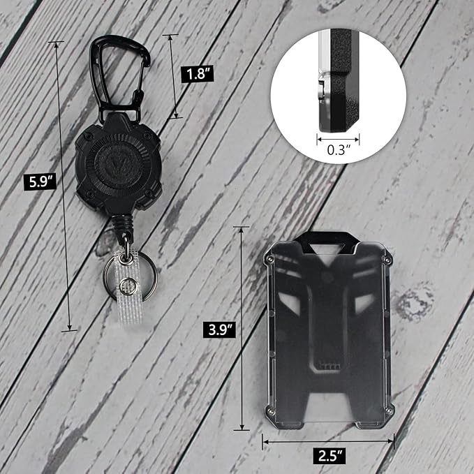 VIQWYIC 1 Pack Retractable Badge Holder Keychain, Tactical ID Card Holder, Heavy Duty Carabiner Badge Reel with Key Ring for Keys ID Card (Black)