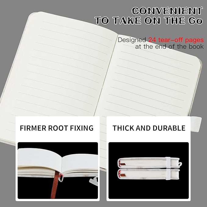 2Pack Pocket Notebook Small Notebook Journal Notebook 4 inches x 5.7 inches 200 Pages Leather Cover With Pen Holder Page Marker Ribbons (Marble)