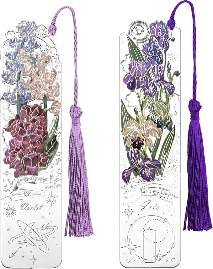 2 PCS Metal Bookmarks with Tassel, Iris, Violet Bookmark, Pretty Bookmarks for Women, Very Beautiful Bookmark, Metal Bookmarks Gifts, Graduation Gift(062-3)