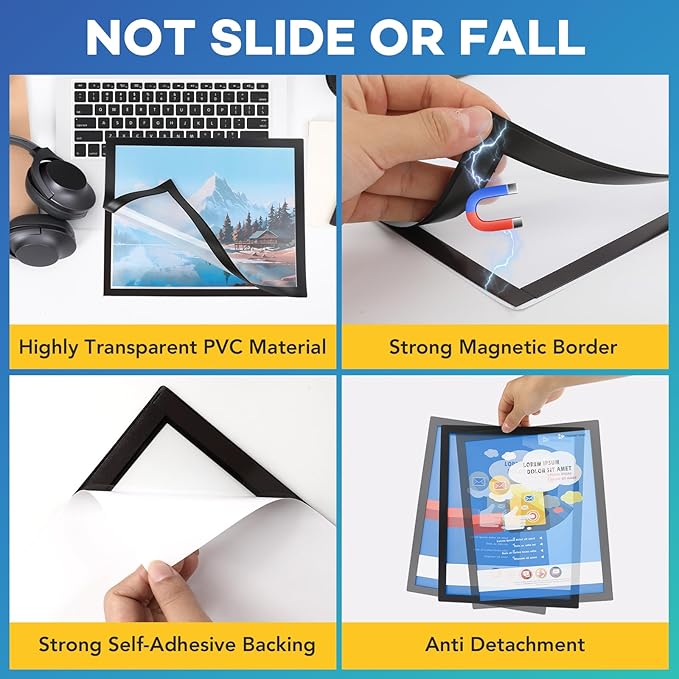 5 Pack Magnetic Sign Holder 8.5 x 11,Self-Adhesive Magnetic Wall Mount Sign Holder, Magnetic Document Holder for Wall Window Office Poster Store