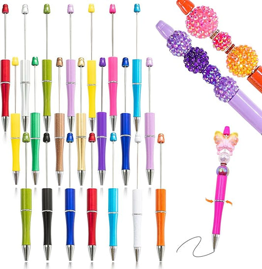 15 Pieces Beadable Pens - Beaded Pens Colourful Plastic Diy Black Ink Ballpoint Pens Bulk - Bead Pens Suitable For Teacher, Students, Office, School, Graduation Gift Supplies