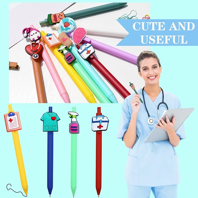 12 Pcs Nurse Pens Cute Nursing Student Essentials Pens, Include 6 replacement refills Writing Instruments for Nurses, Medical Assistants, Students, Workers Office Appreciation Gifts