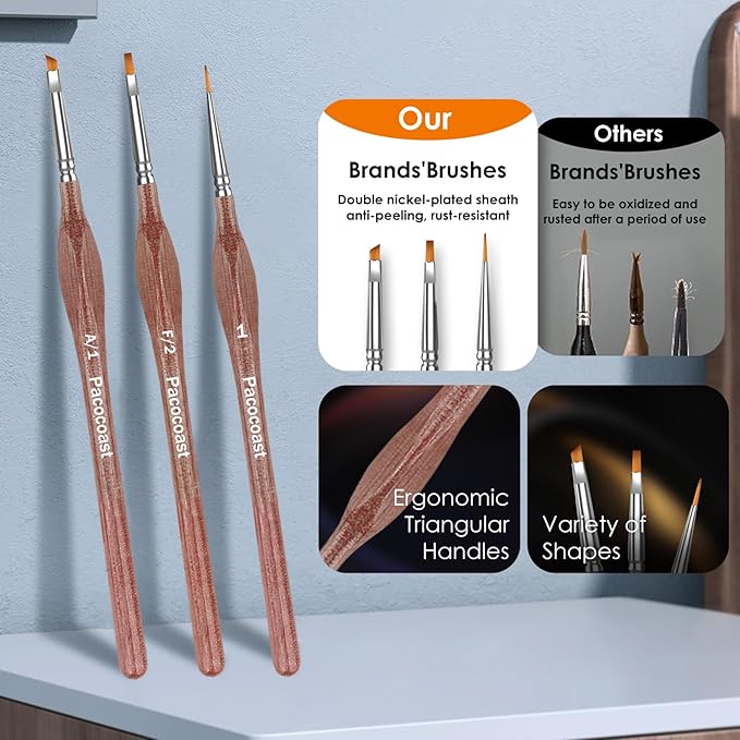 12PC Miniature Brushes, Pacocoast Detail Paint Brushes Set for Fine Detailing & Art Painting, Small Tiny Paint Brush Perfect for Acrylic, Paint by Number, Figurine, Craft, Models (Silver, Brown)
