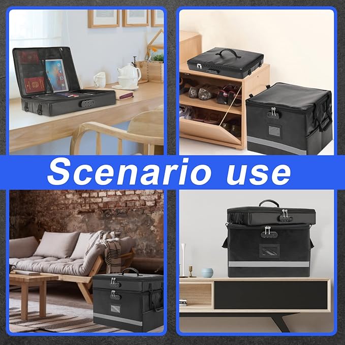 2 Layer File Box with Lock, Portable Document Organizer Box with Handle, Fireproof File Box for Home Office, Legal File Organizer Storage