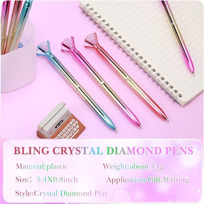 24 Pieces Big Crystal Diamond Pens Bling Ballpoint Pen Black Ink Rhinestones Pen for School Office Supplies Christmas Wedding Birthday Present, 4 Colors(Colorful Style)