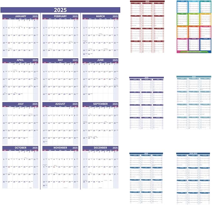 2025 Wall Calendar 34.8" x 22.8" Large Vertical Yearly Wall Hanging Calenda with Julian Date Thick Paper Calendar 12 Month Annual Wall Planner for Wall Office Fridge(Purple)