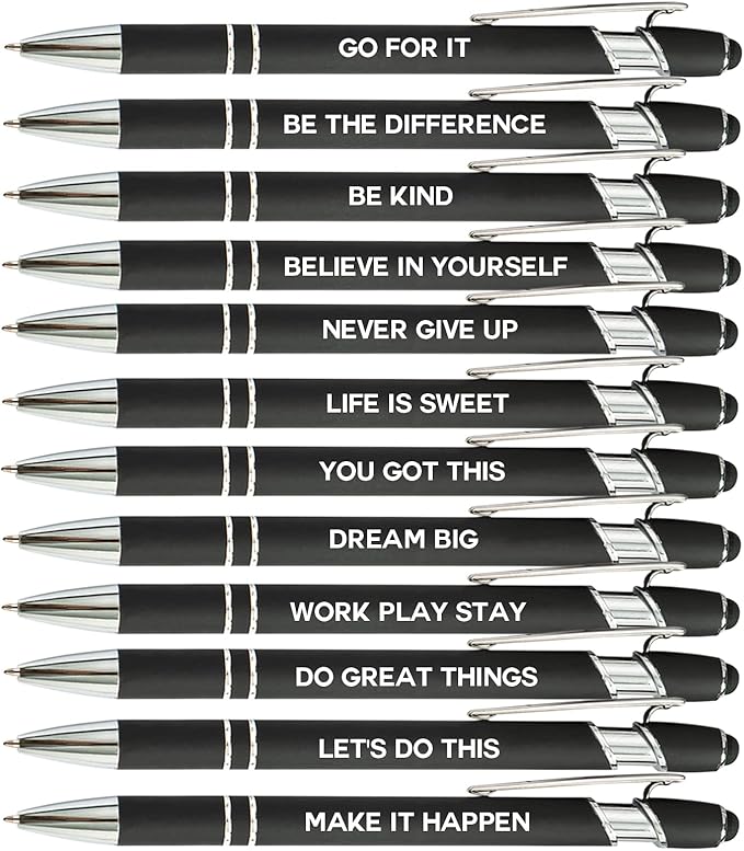 12 Pieces Motivational Inspirational Quotes Snarky Screen Touch Stylus Ballpoint Pens, Office Encouraging Scriptures, Black Ink