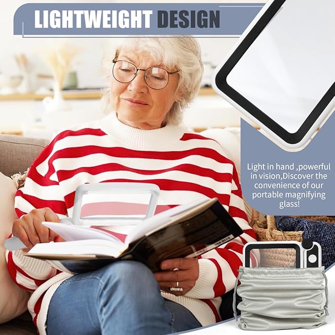 Magnifying Glass for Reading, Rechargeable 5X Large Page Magnifier with Light, Folding Handheld Dimmable Rectangle Lighted Magnifier for Reading Book Small Print for Seniors Low Vision, Black White