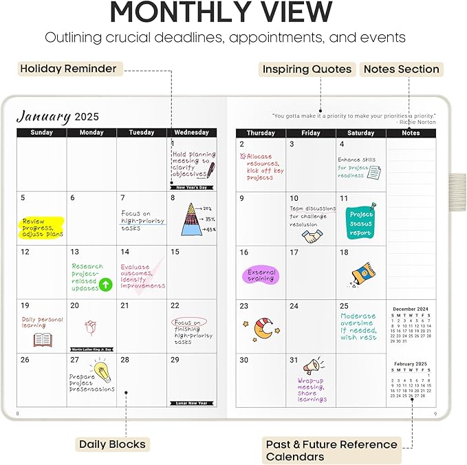2025 Planner - Weekly and Monthly Planner, January 2025 to December 2025, Hardcover 2025 Calendar Planner Book, Inner Pocket, Perfect for Office Home School Supplies - A5 (5.8" x 8.4"), Grey Beige