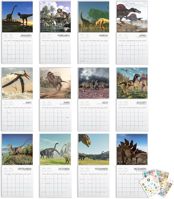 2025 Dinosaur Large Wall Calendar with Sticker Pack | Large 12" x 24" (Open) Wall Calendar 2025 | Gift for Dinosaur Lovers | Boys Wall Calendar